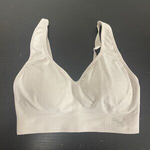 Puma- Padded White V Neck Sports Bra Size Small Workout Gym Attire Activewear